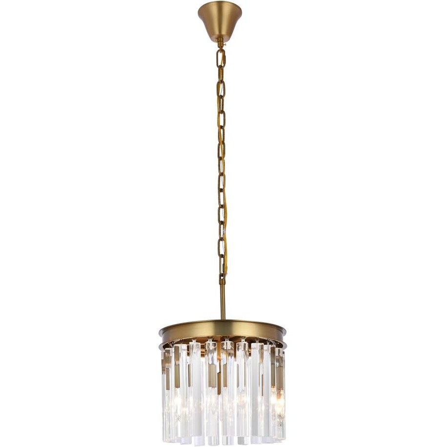 Elegant Lighting Sydney 12" 3-Light Metal/Crystal Pendant in Satin Gold/Clear