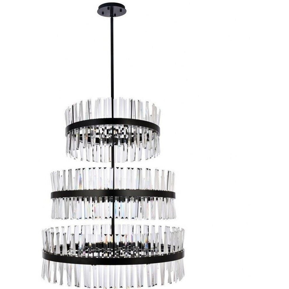 Elegant Lighting Serephina 36 inch 3 Tiers Crystal Round Chandelier Light in Black