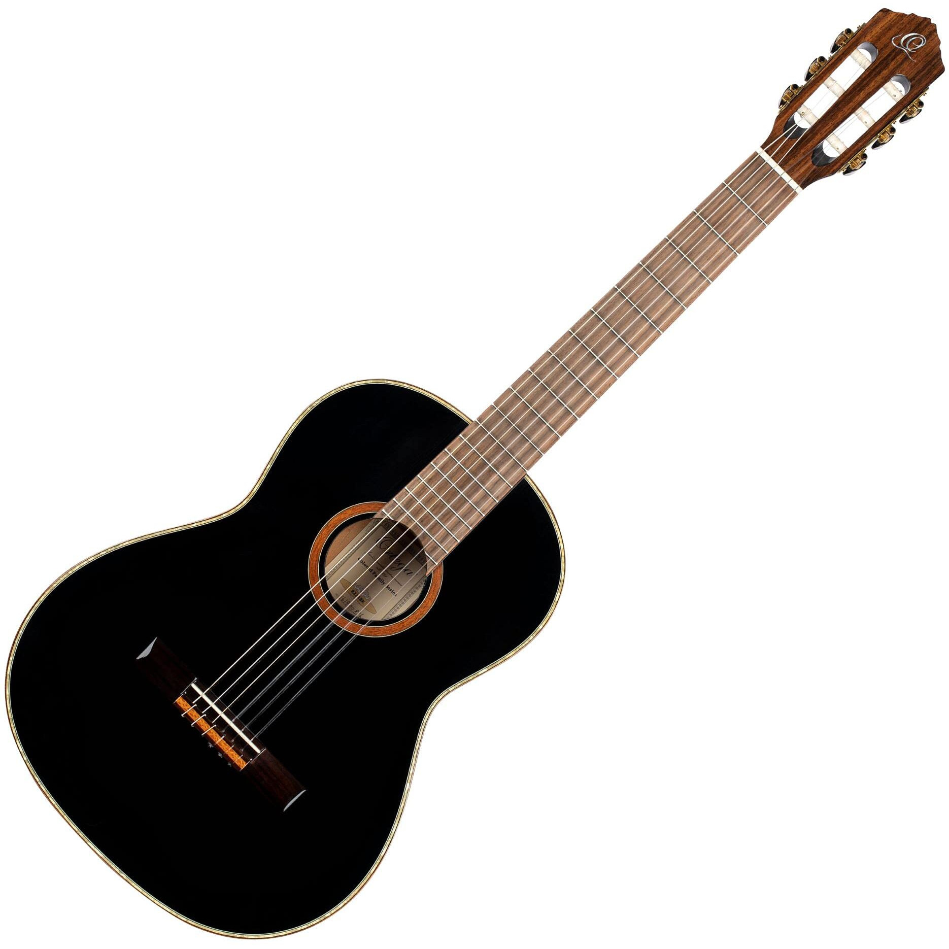 Ortega Guitars 6 Family Series Full Size Slim Neck Nylon String Classical Guitar w/Bag, Right, Spruce Top-Black-Gloss, (R221BK)