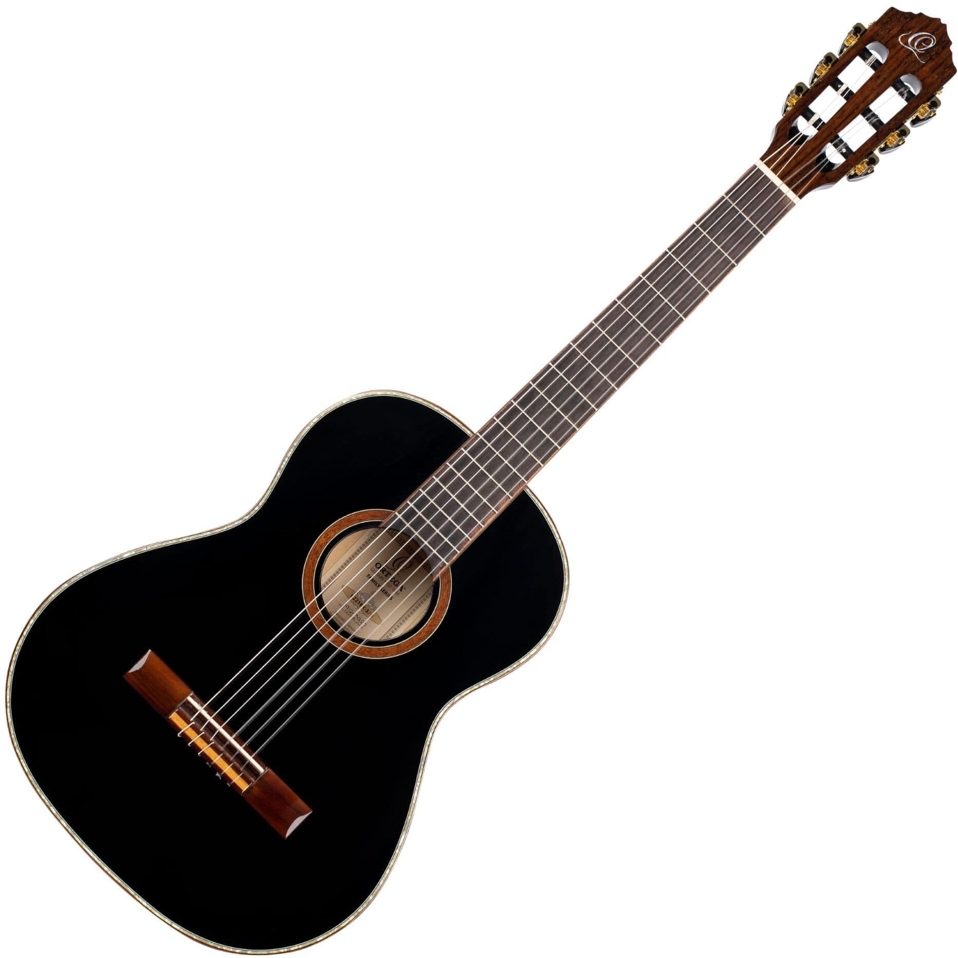 Ortega Guitars 6 String Family Series 3/4 Size Nylon Classical Guitar w/Bag, Right, Spruce Top-Black-Gloss, (R221BK-3/4)