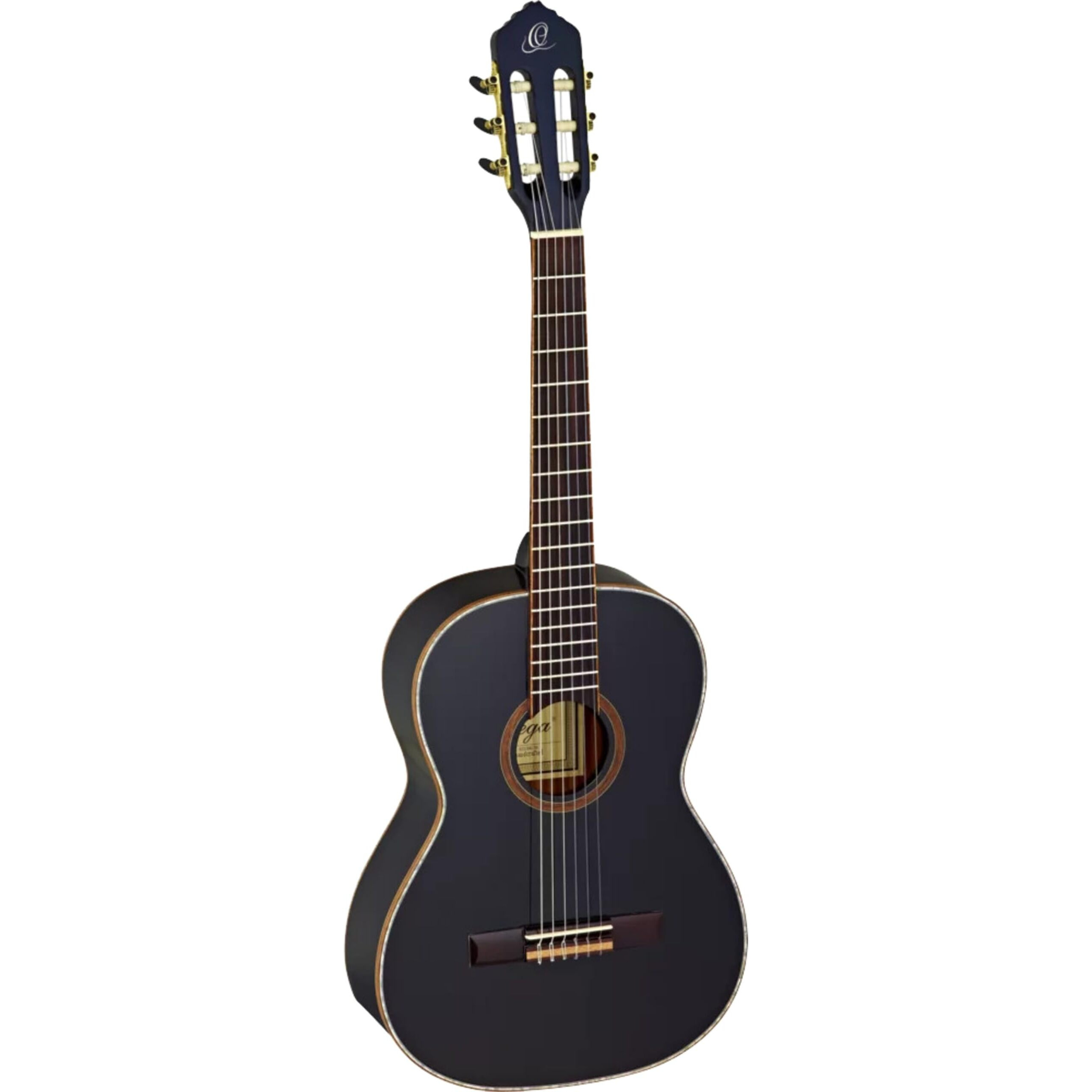 Ortega Guitars R221BK-7/8 Nylon 6-String Guitar with Spruce Top, Mahogany Body, Black Gloss, 7/8 Size