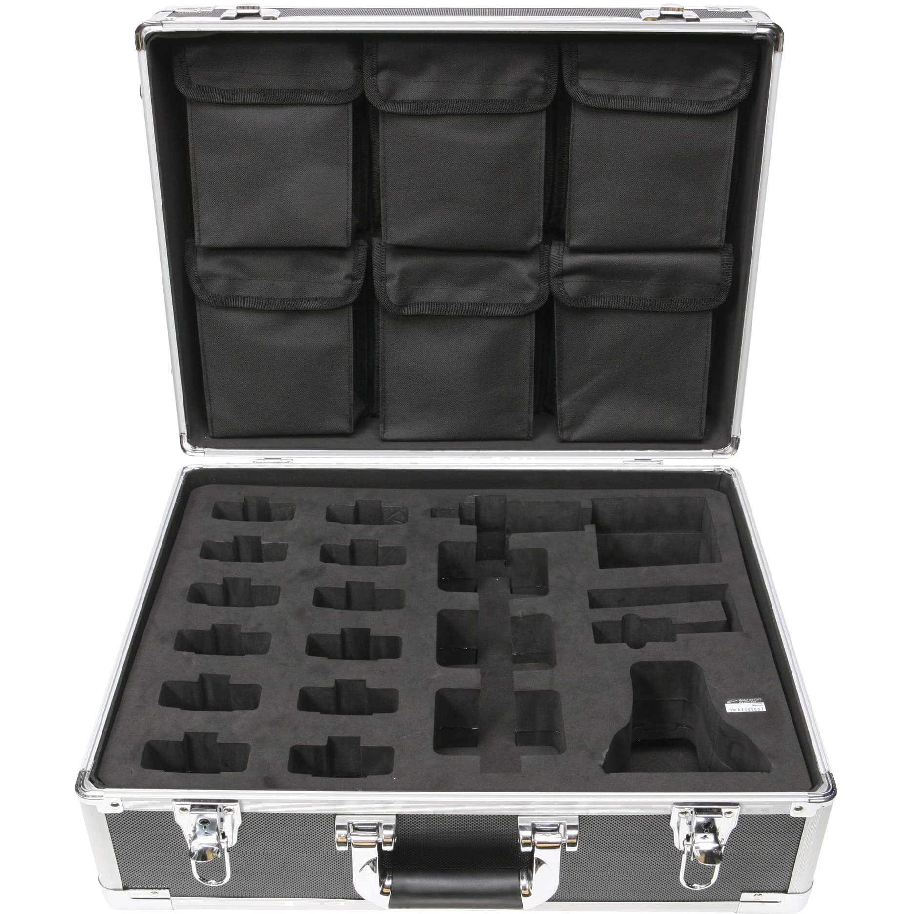 Califone WS-CS12 Wireless Audio System Case, 1.5" Wheels, Retractable Handle, Keyed Locks (Includes 2 Keys), 6 Pouches for Headphones and Accessories