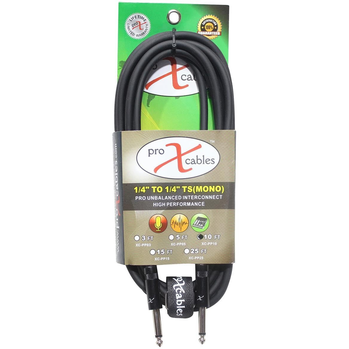 Prox XC-PP10 10' Ft. Unbalanced 1/4" TS-M to 1/4" TS-M Better Performance Pro Audio Instrument Guitar Cable