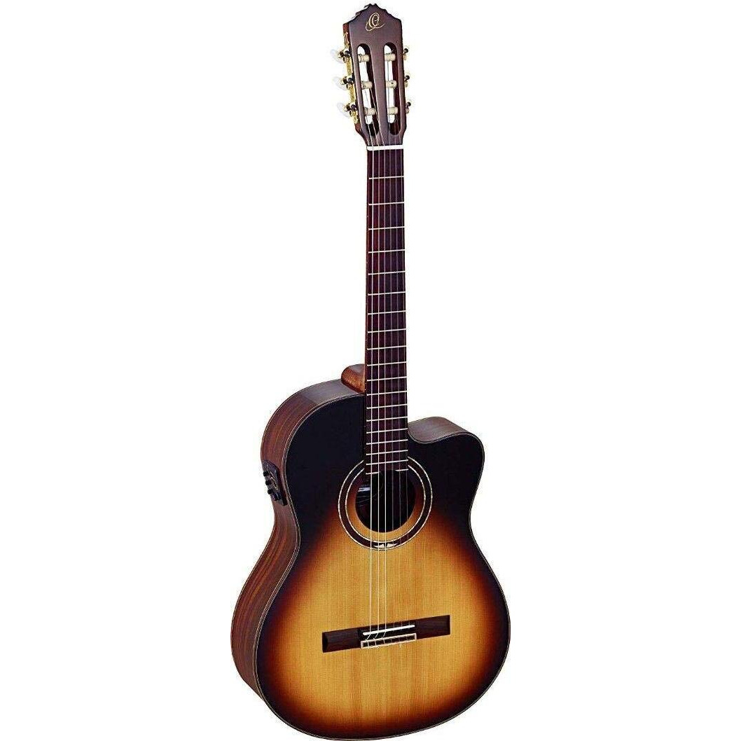 Ortega Guitars 6 String Performer Series Solid Top Slim Neck Acoustic-Electric Nylon Classical Guitar w/Bag, Right (RCE158SN-TSB)