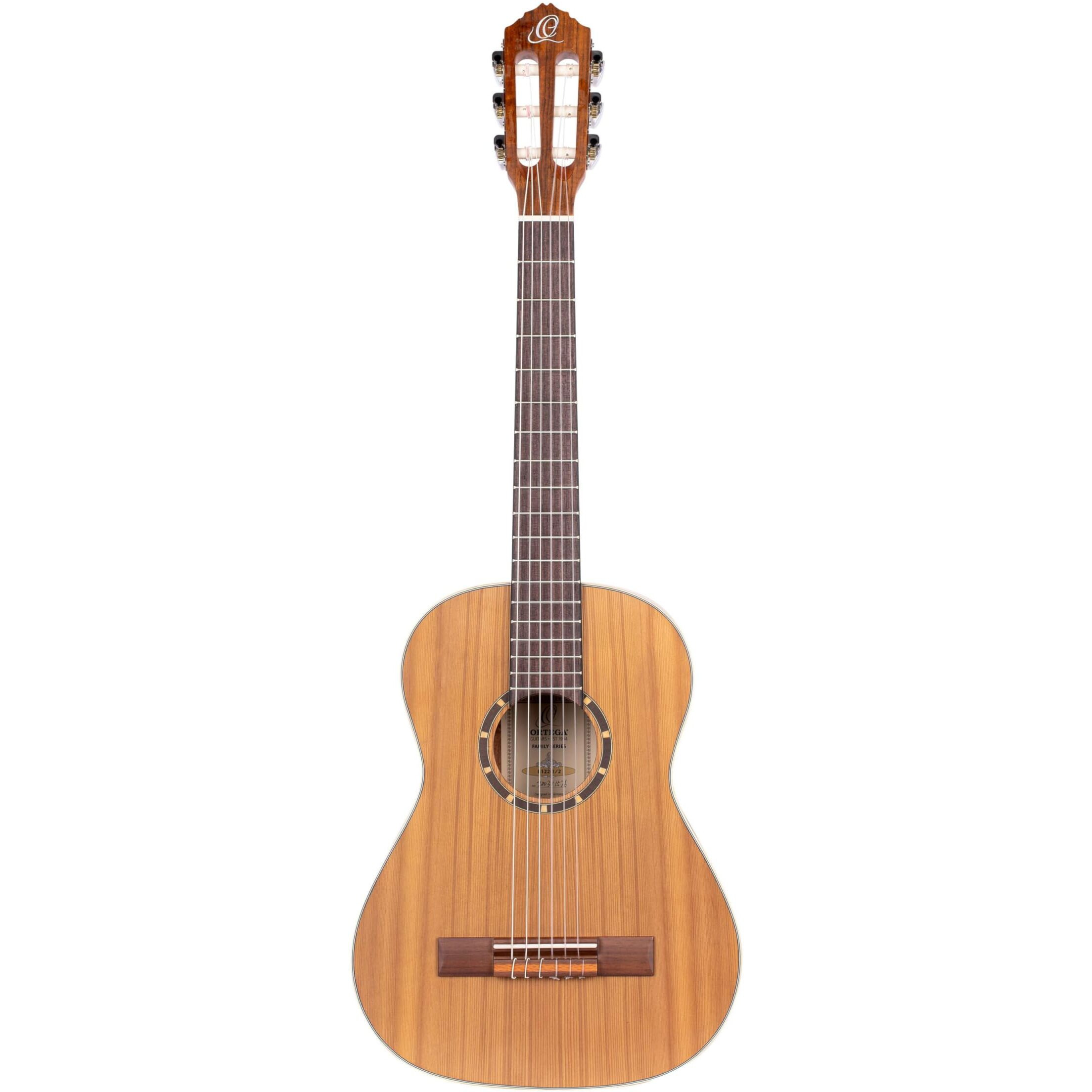 Ortega Guitars 6 String Family Series 1/2 Size Nylon Classical Guitar w/Bag, Right, Cedar Top-Natural-Satin, (R122-1/2)