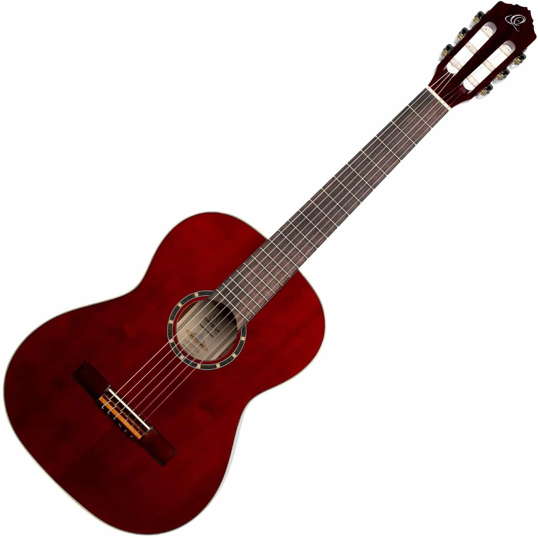 Ortega Guitars 6 String Family Series 7/8 Size Nylon Classical Guitar w/Bag, Right, Spruce Top-Wine Red-Gloss, (R121-7/8WR)