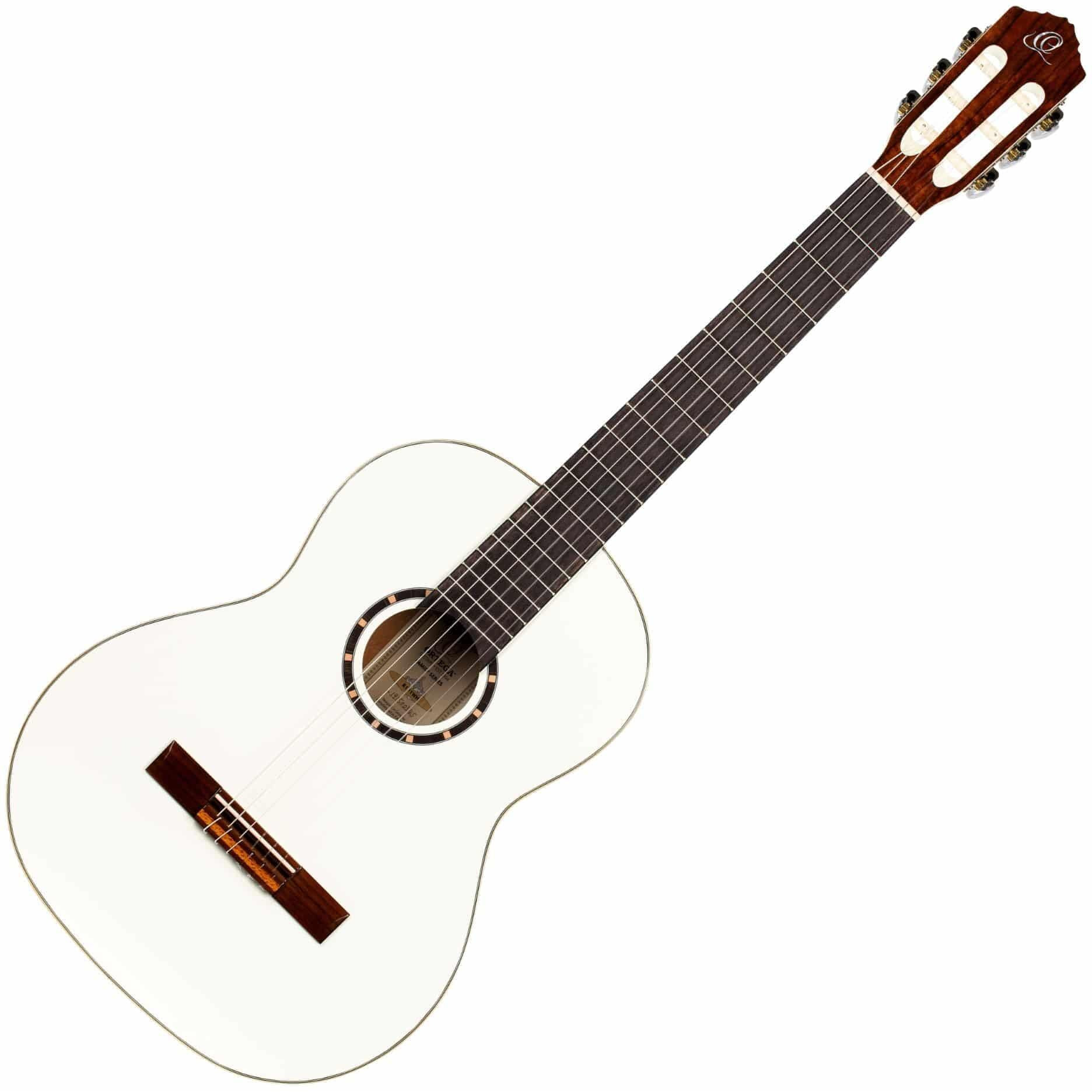 Ortega Guitars 6 String Family Series Full Size Nylon Classical Guitar w/Bag, Right, Spruce Top-White-Gloss, (R121SNWH)