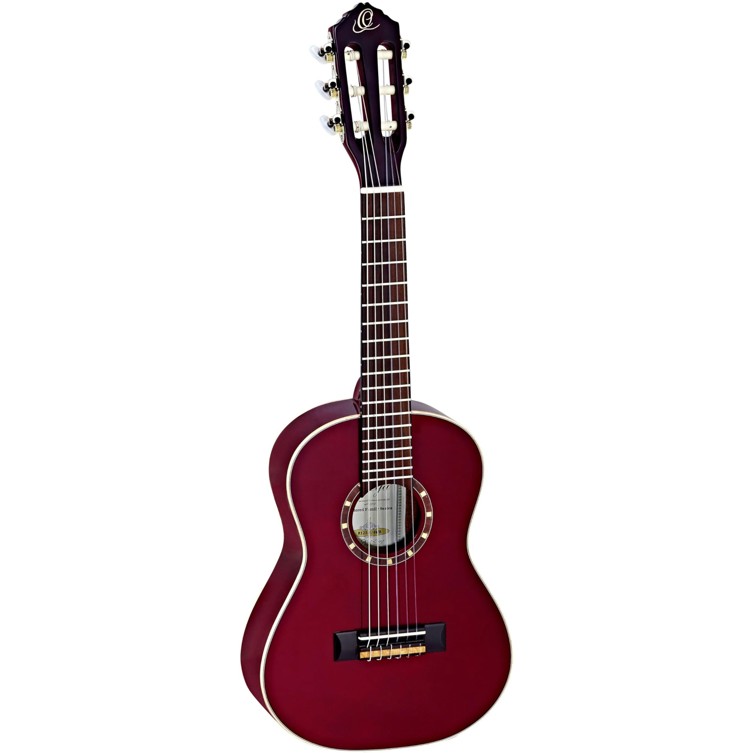 Ortega Guitars 6 String Family Series 1/4 Size Nylon Classical Guitar w/Bag, Right, Spruce Top-Wine Red-Gloss, (R121-1/4WR)