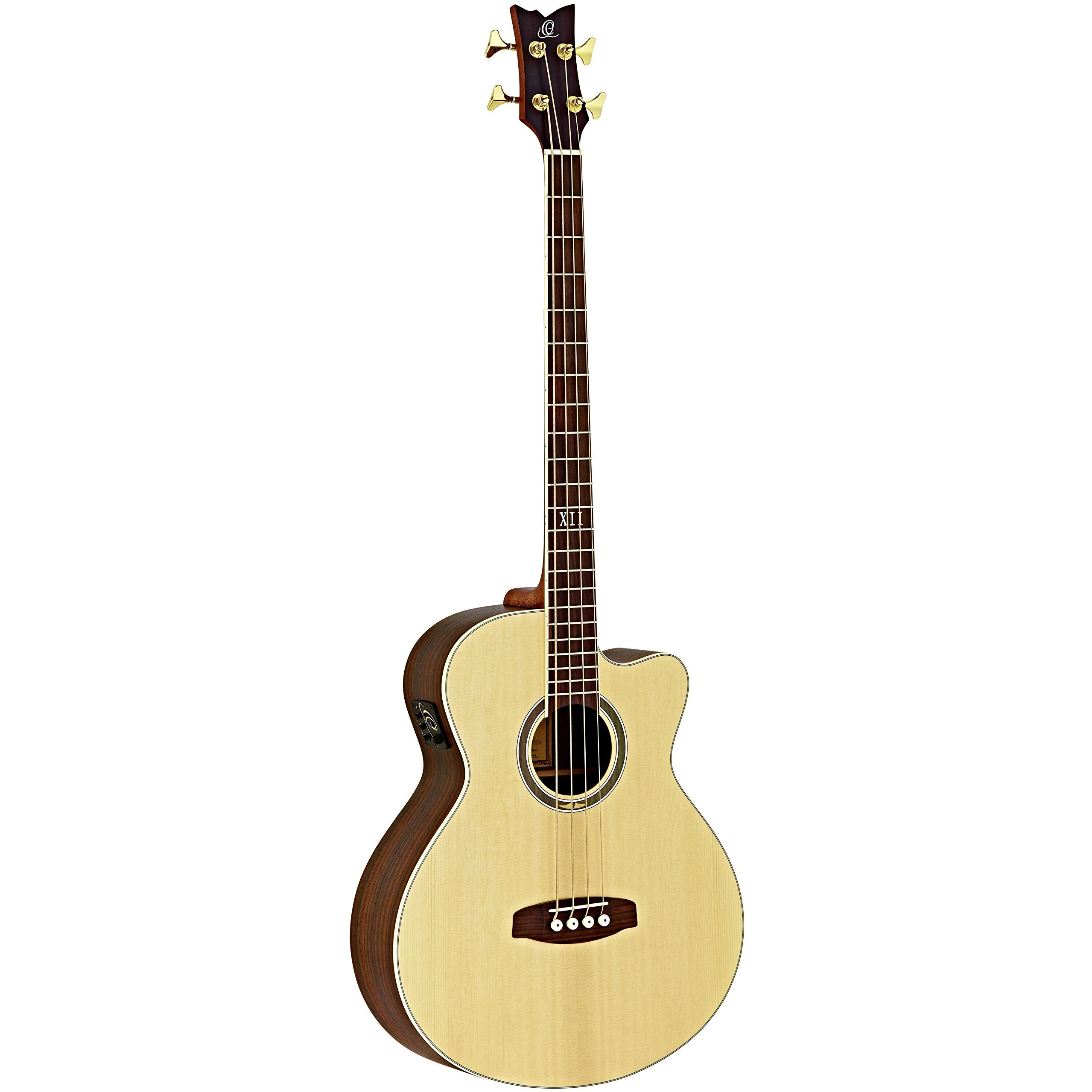 Ortega Guitars 4 String Deep Series Medium Scale Solid Top Acoustic-Electric Bass, Right (D558-4)