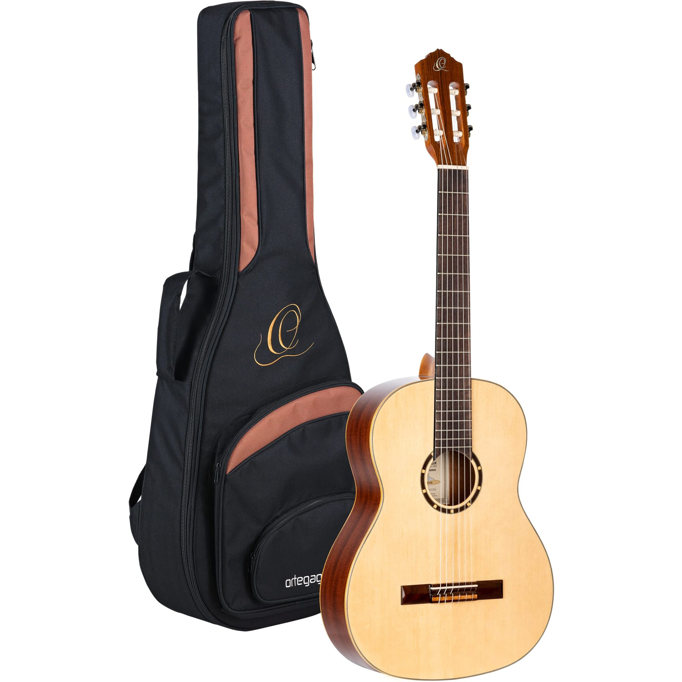 Ortega Guitars 6 String Family Series Full Size Nylon Classical Guitar w/Bag, Right, Spruce Top-Natural-Gloss, (R121G)