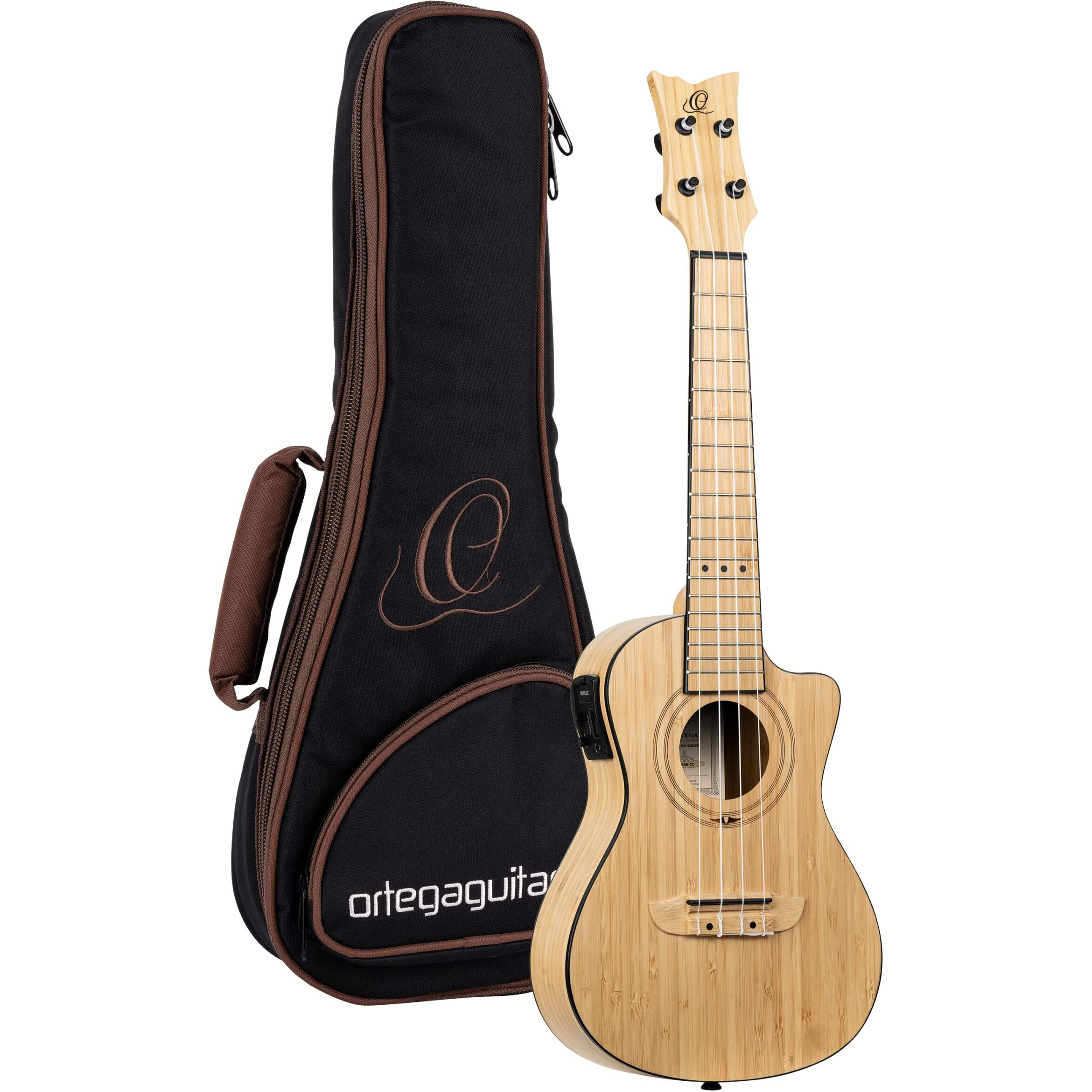 Ortega Guitars, 4-String Bamboo Series All Solid Concert Acoustic-Electric Ukulele w/Bag, Right-handed, Natural, (RUNAB-CC)