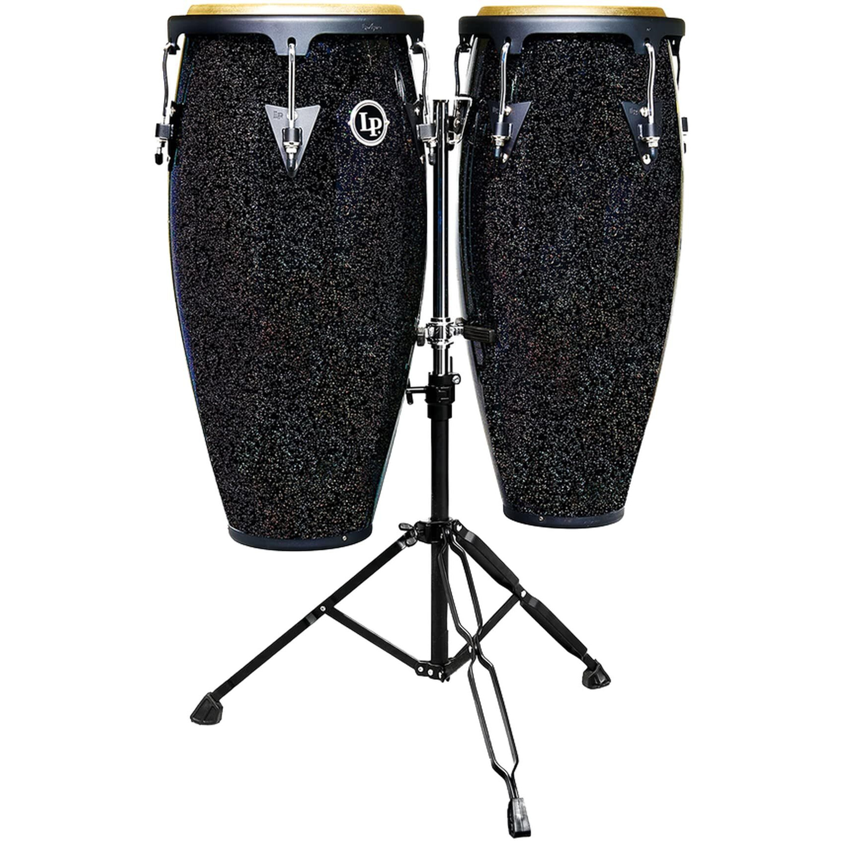 LP Aspire Series 10/11" Black Magic Conga Set Black Galaxy Sparkle Lacquer w/Stand