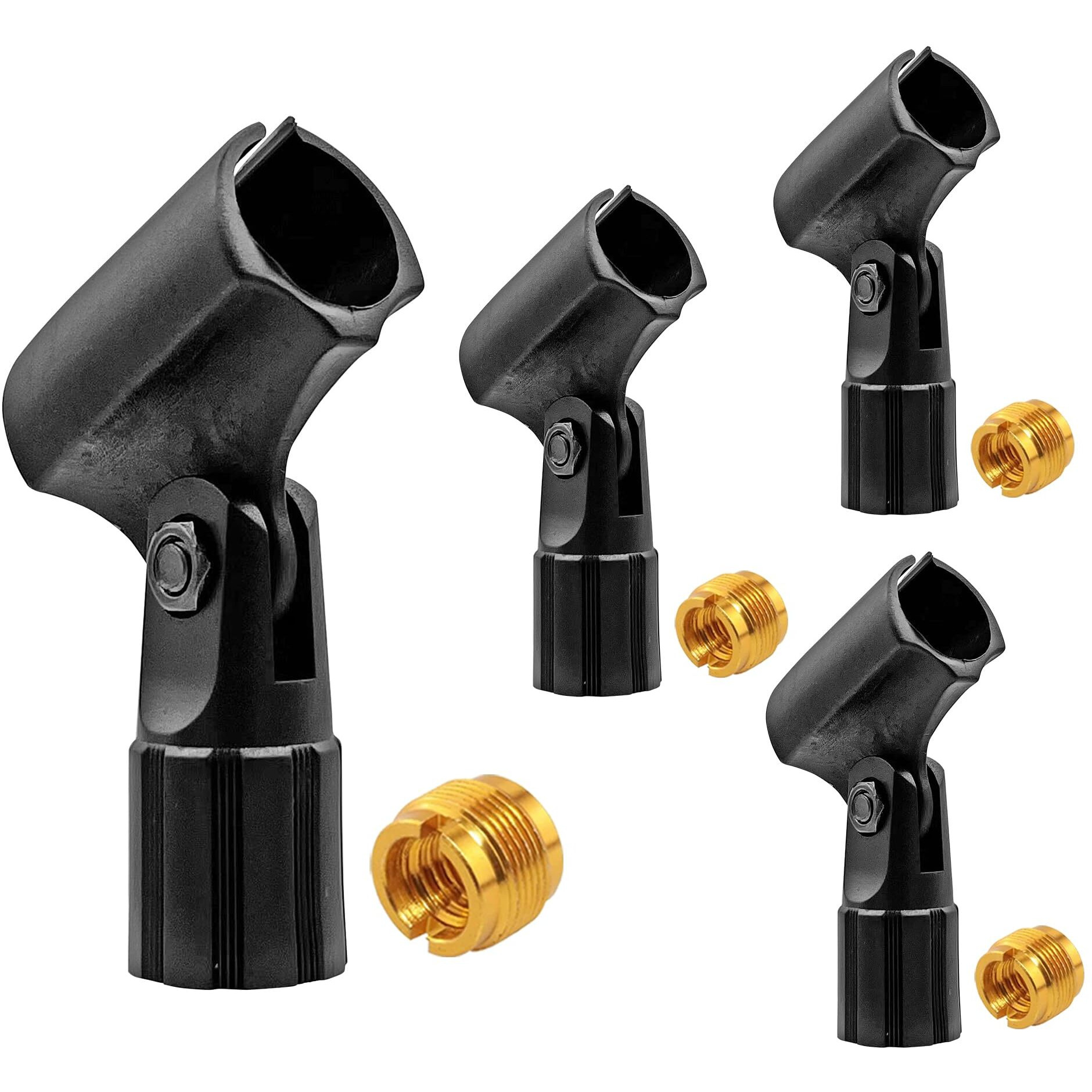 5 Core Pencil Microphone Clip Holder Black Angle Adjustable Slim Condenser Mic Adapter + Universal 5/8" Male to 3/8" Female Adapter 4Pcs MC 08 4PCS