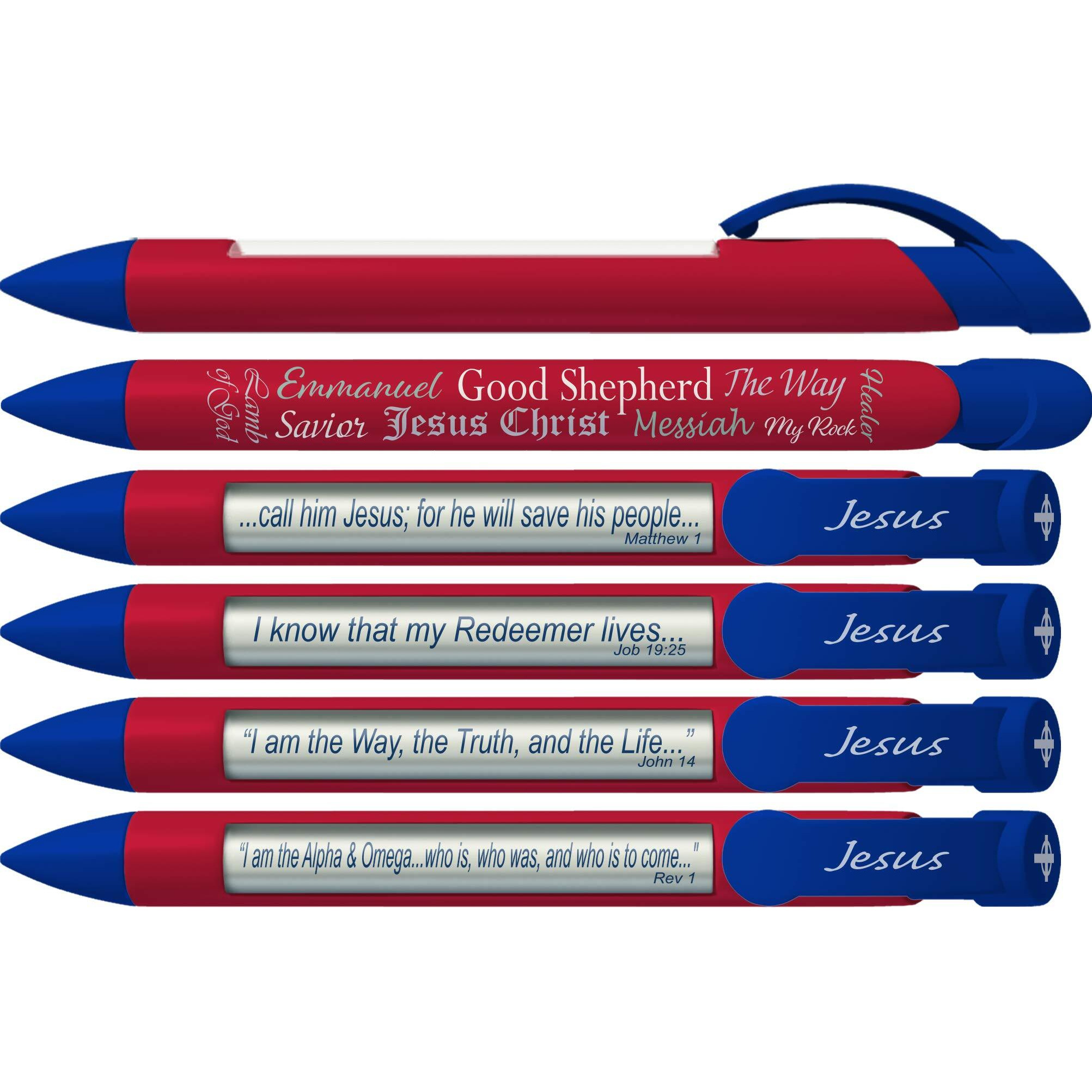 Greeting Pen &quotNames of Jesus" Scripture Pens, Scripture Verses with Rotating Messages, 6 Pen Set (36034)