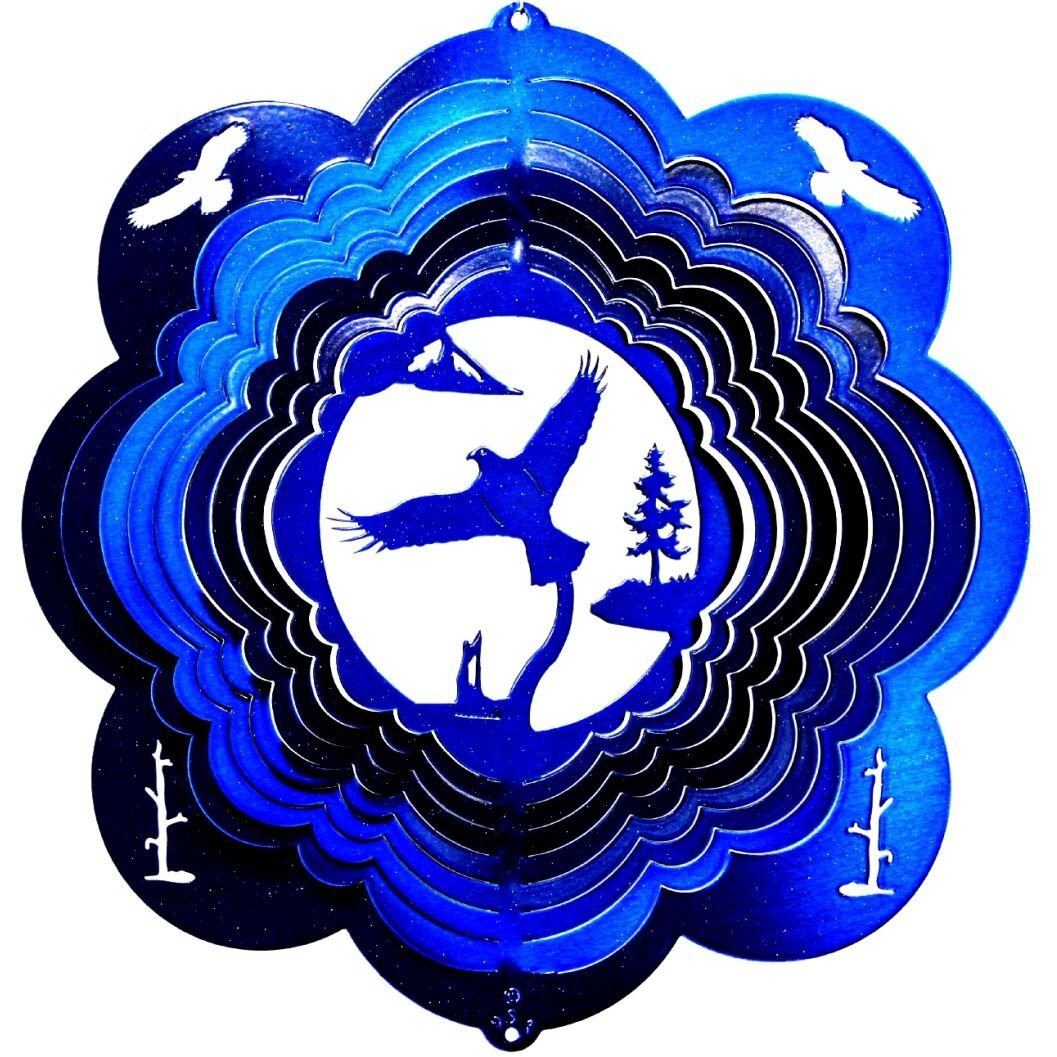 Stainless Steel Eagle 3D - 12 Inch Wind Spinner, Blue