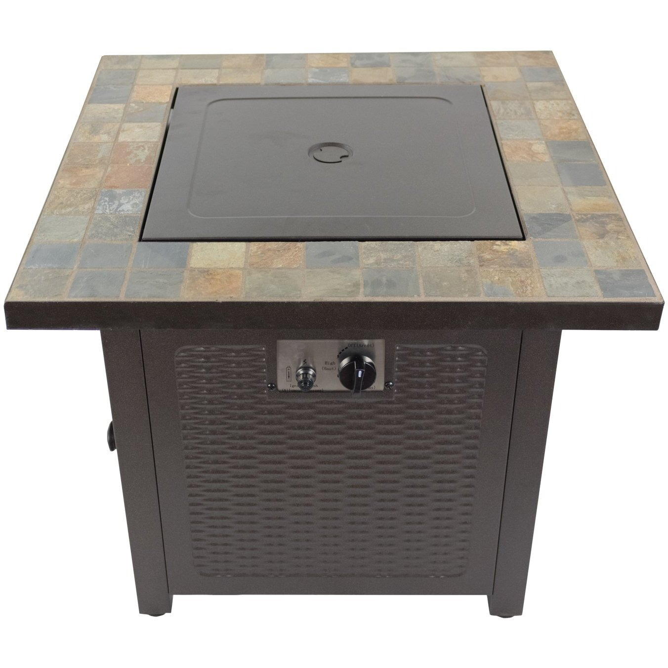 Hiland GFT-60843 High Output Propane Fire Pit, 50,000 BTU w/Amber Fire Glass Included, 30" Square, Slate Top