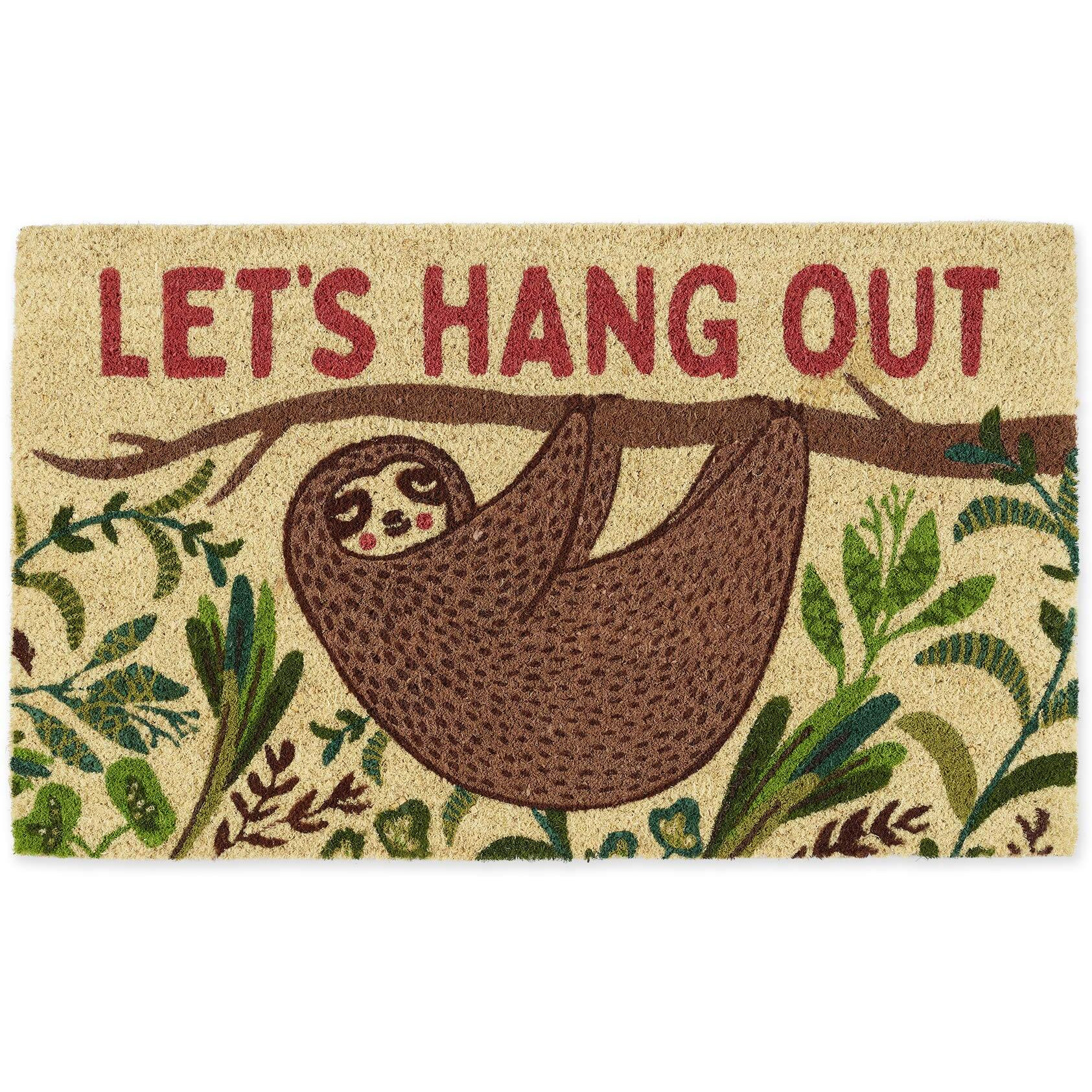 DII Animal Pun Collection Natural Coir Doormat, 18x30", Hang Out Sloth