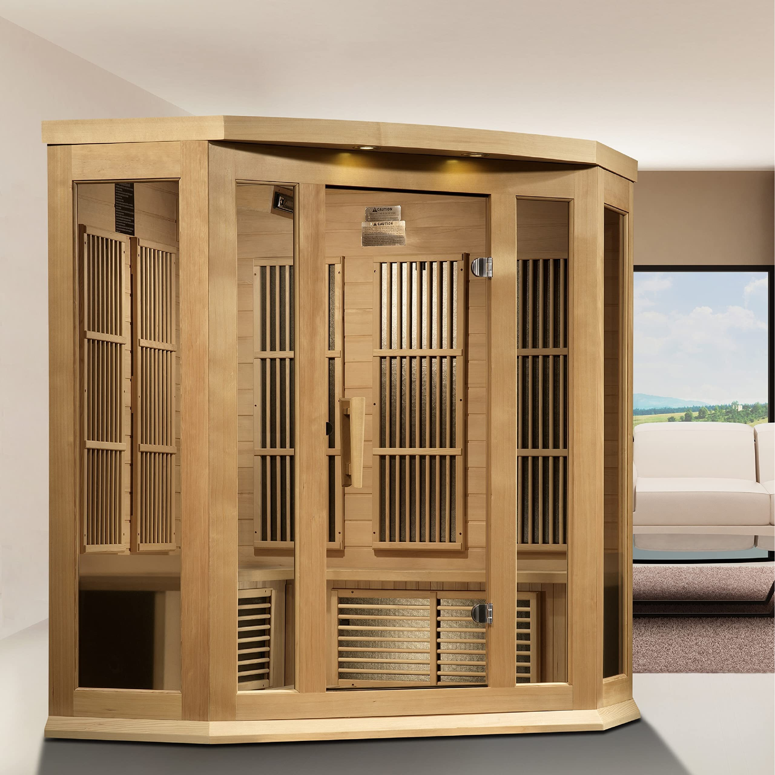 DYNAMIC SAUNAS Maxxus MX-K356-01 Elite 3-Person Corner Near Zero EMF (Under 2 MG) FAR Infrared Sauna, (Canadian Hemlock) Curb Side Delivery