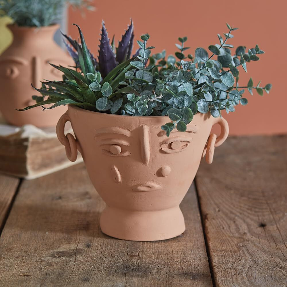 Colonial Tin Works Abstract Face Terra Cotta Planter, 6.75-inch Height, Home, Home Dcor