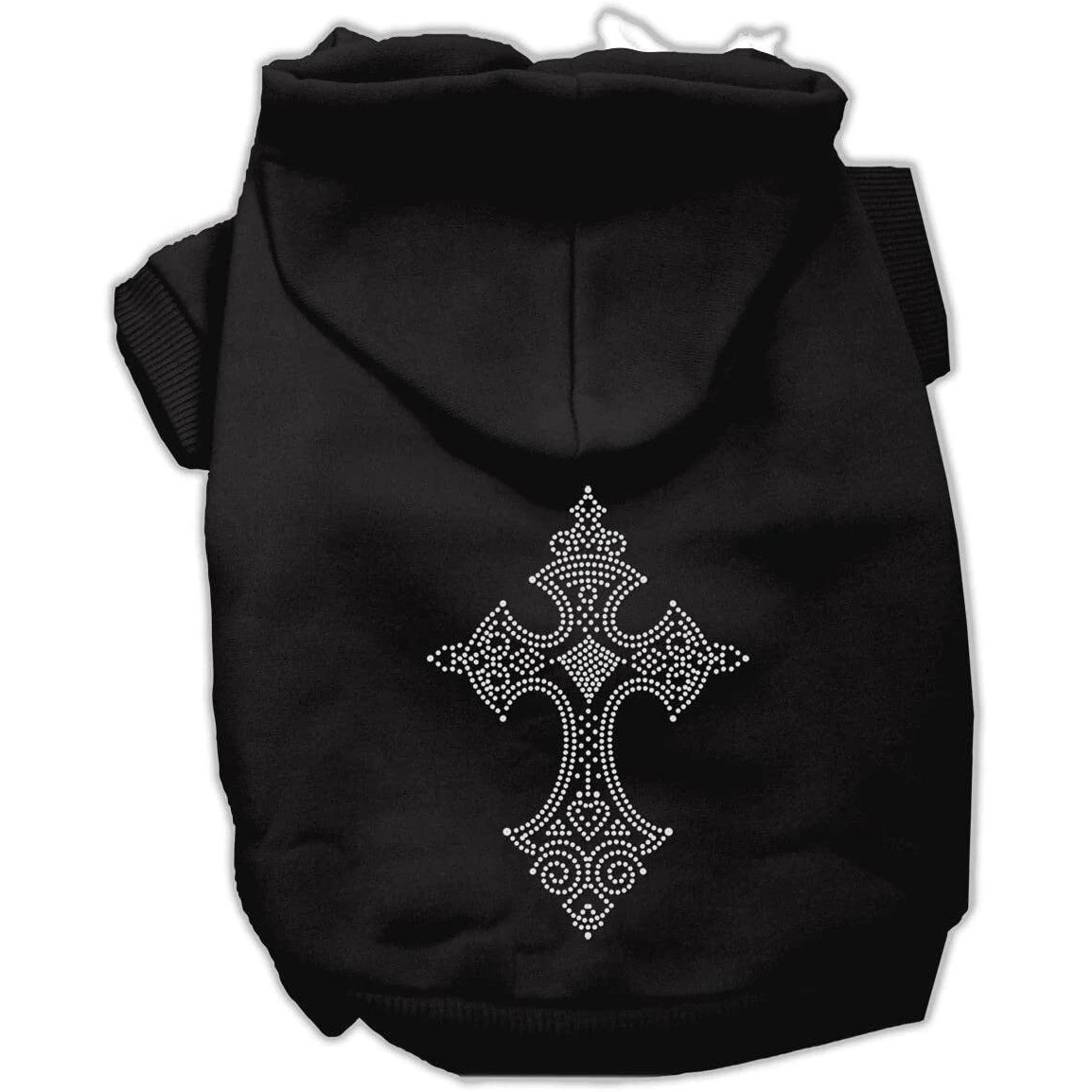 Pet, Dog & Cat Hoodie Rhinestone, &quotCross" Black MD (6-10 lbs.)