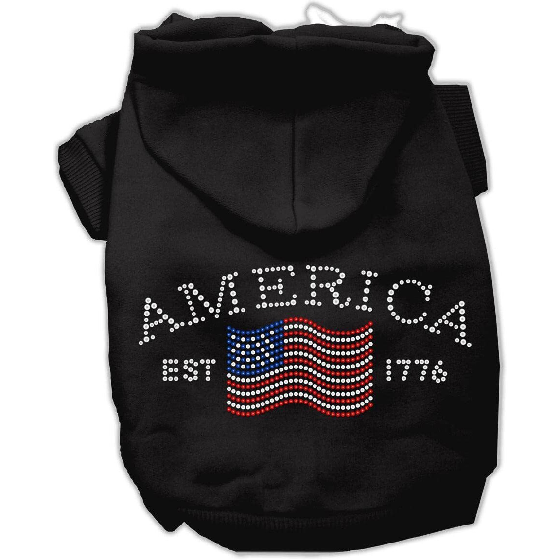 Pet, Dog & Cat Hoodie Rhinestone, &quotClassic American" Black SM (3-6 lbs.)