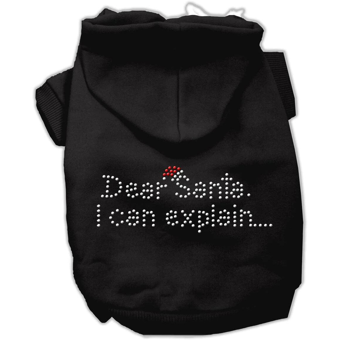Christmas Pet Dog & Cat Hoodie Rhinestone, &quotDear Santa, I Can Explain" Black SM (3-6 lbs.)