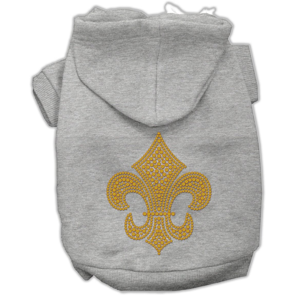 Pet, Dog & Cat Hoodie Rhinestone, &quotGold Fleur De Lis" Gray LG (10-14 lbs.)