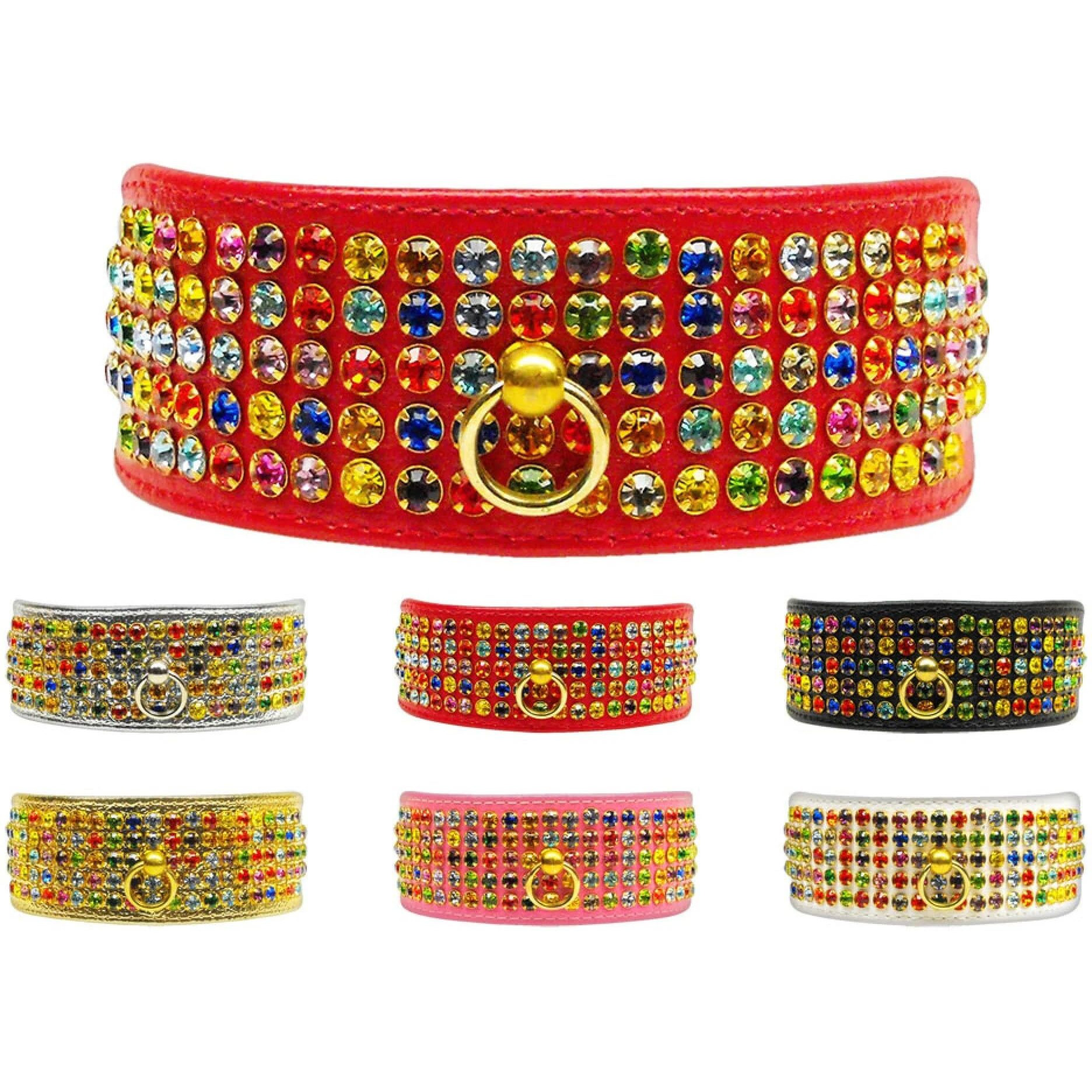 Dog, Puppy & Pet Collar, &quotFive Row Confetti Jewel Set" Red 20