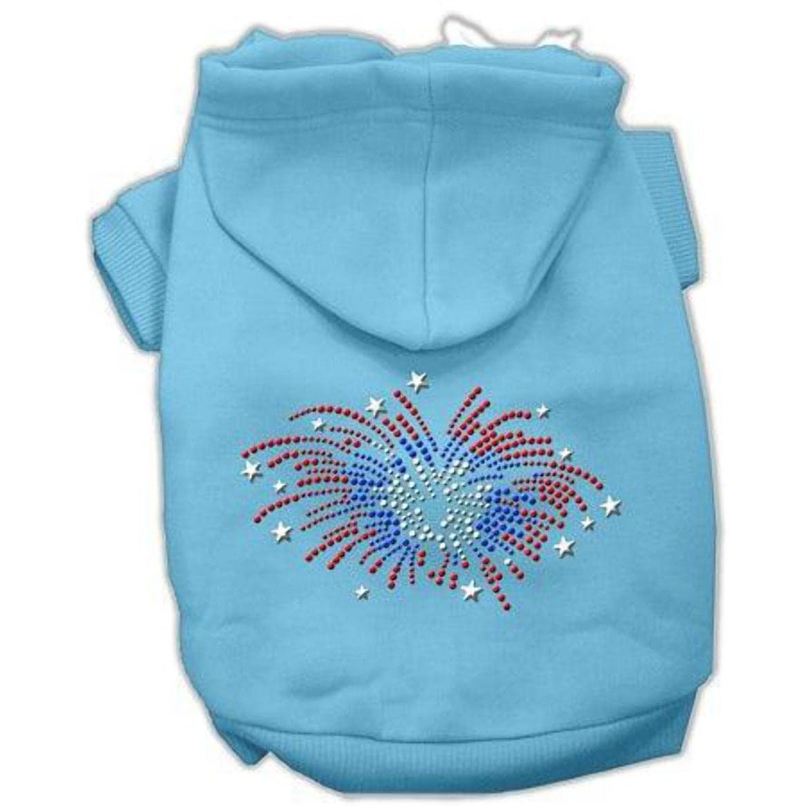 Pet, Dog & Cat Hoodie Rhinestone, &quotFireworks" Baby Blue MD (6-10 lbs.)