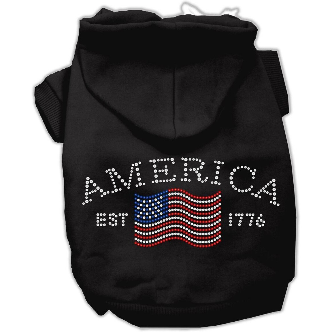 Pet, Dog & Cat Hoodie Rhinestone, &quotClassic American" Black MD (6-10 lbs.)