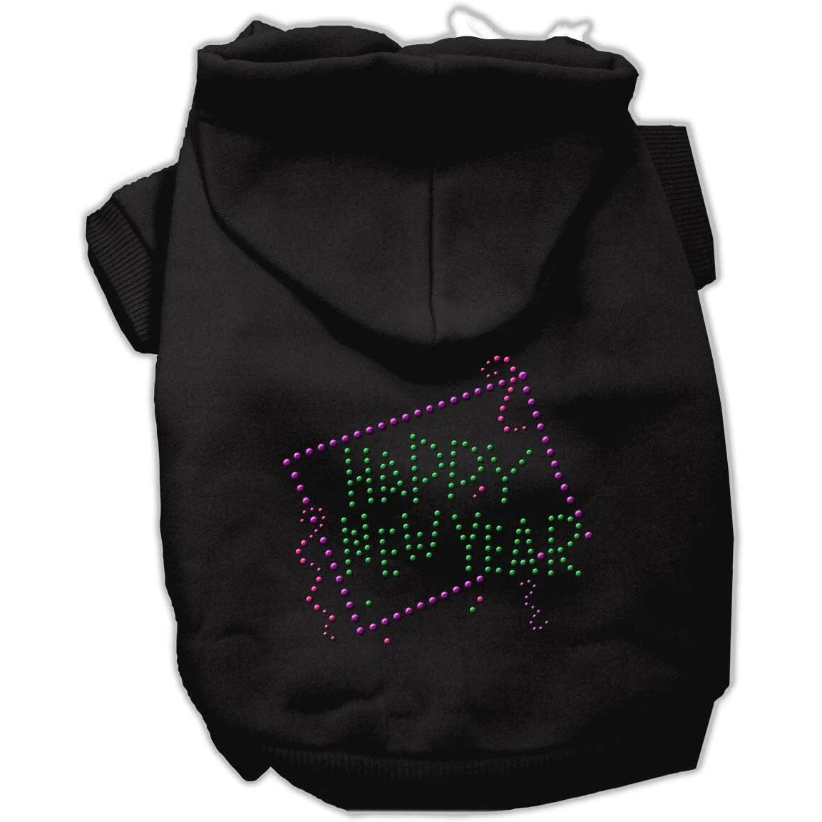 Pet, Dog & Cat Hoodie Rhinestone, &quotHappy New Year" Black MD (6-10 lbs.)