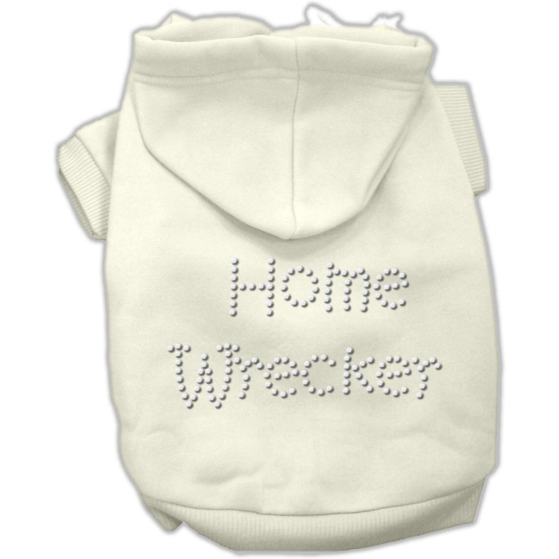 Pet, Dog & Cat Hoodie Rhinestone, &quotHome Wrecker" Cream MD (6-10 lbs.)
