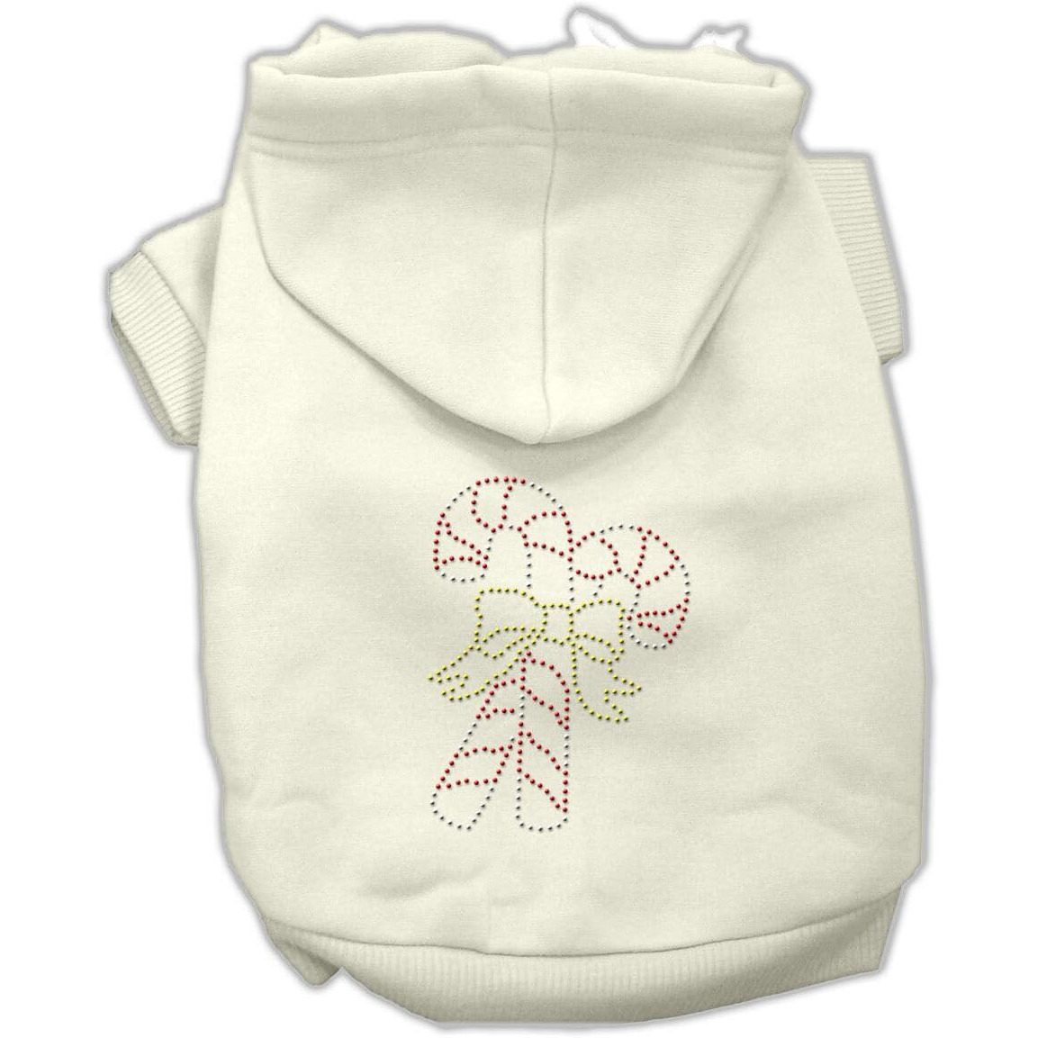 Christmas Pet, Dog & Cat Hoodie Rhinestone, &quotCandy Canes" Cream LG (10-14 lbs.)
