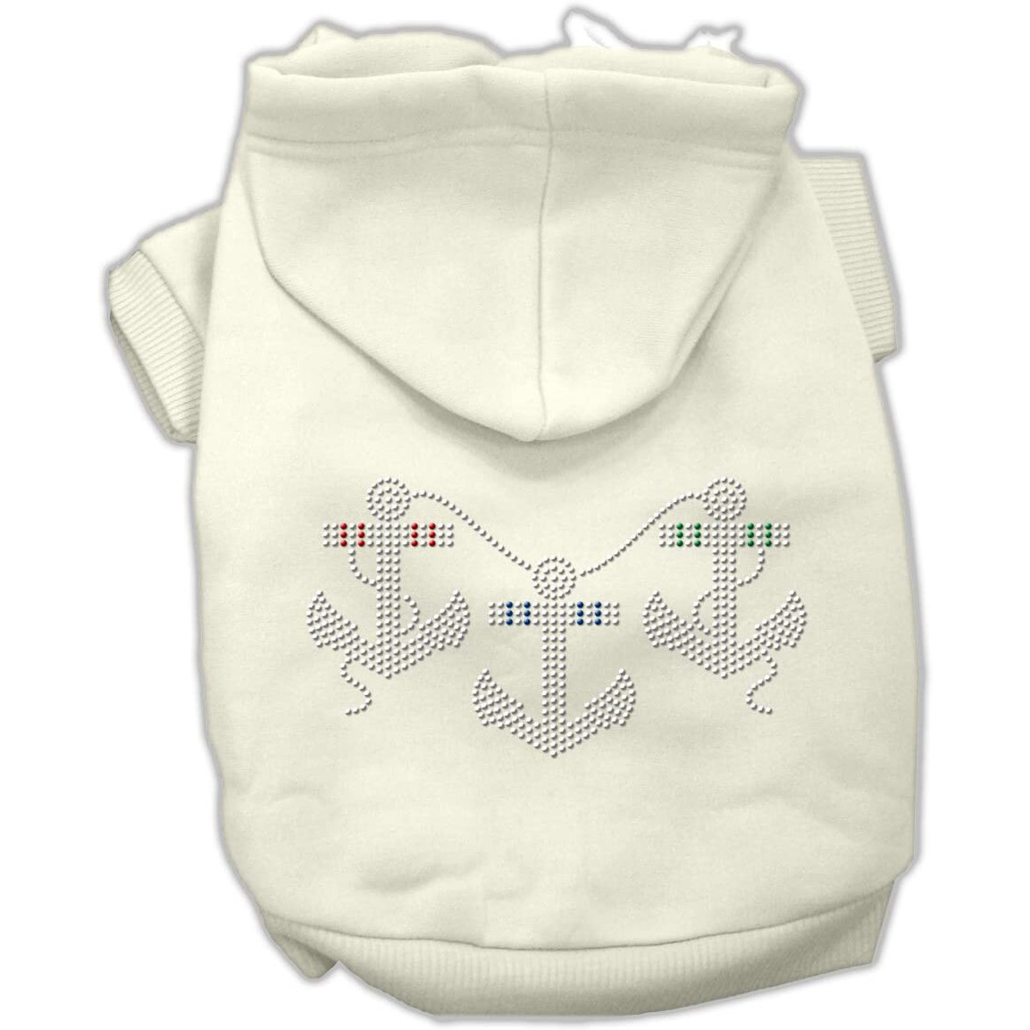 Pet Dog & Cat Hoodie Rhinestone, &quotAnchors" Cream MD (6-10 lbs.)
