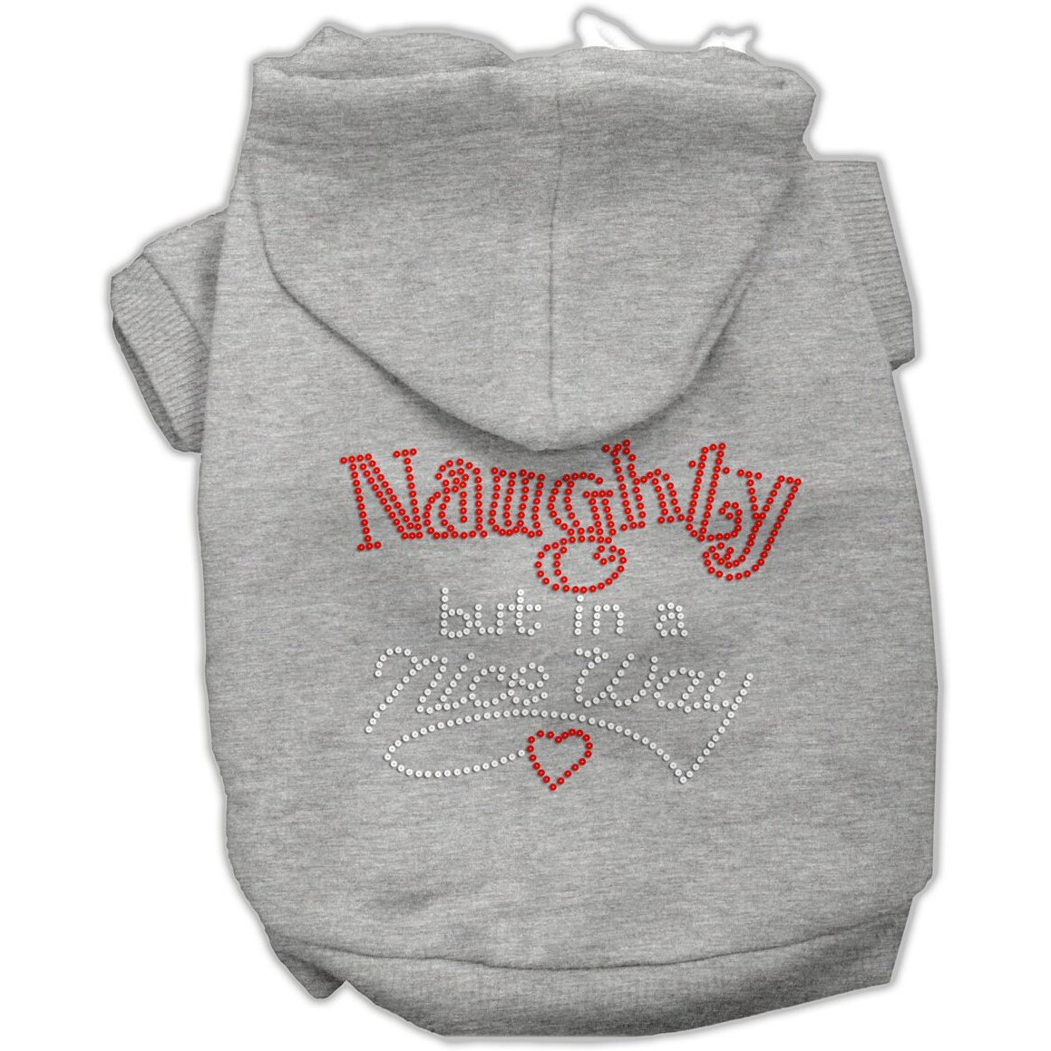 Christmas Rhinestone Pet, Dog & Cat Hoodie, &quotNaughty, But In A Nice Way" Gray MD (6-10 lbs.)
