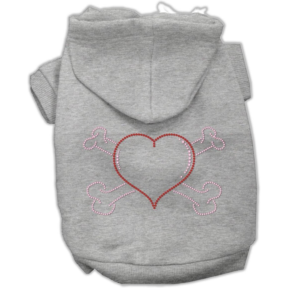 Pet, Dog & Cat Hoodie Rhinestone, &quotHeart and Crossbones" Gray SM (3-6 lbs.)