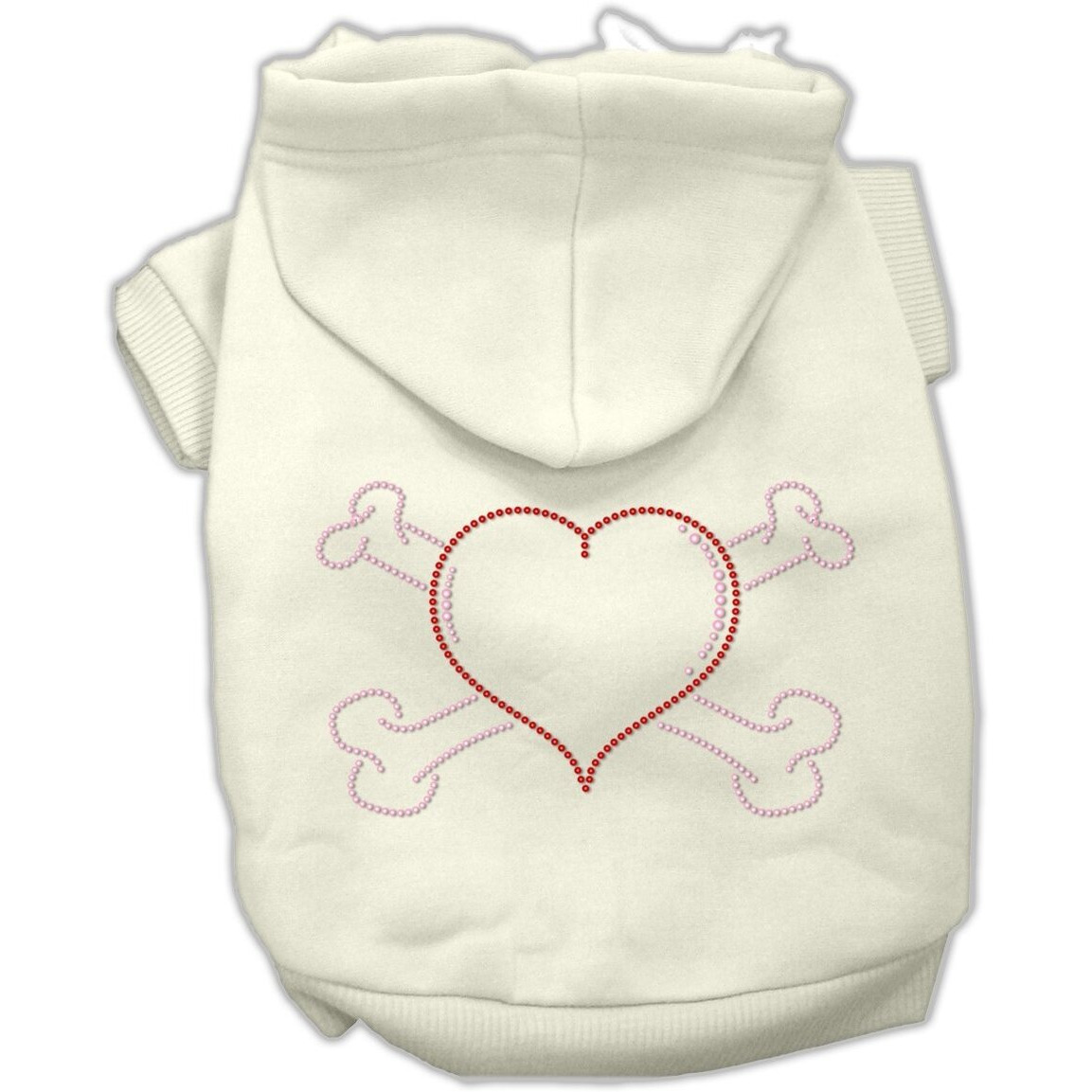 Pet, Dog & Cat Hoodie Rhinestone, &quotHeart and Crossbones" Cream SM (3-6 lbs.)