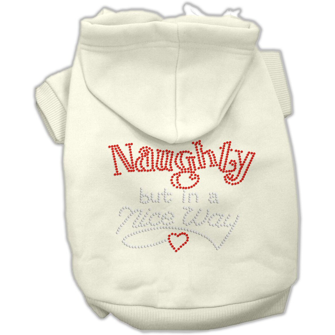 Christmas Rhinestone Pet, Dog & Cat Hoodie, &quotNaughty, But In A Nice Way" Cream SM (3-6 lbs.)