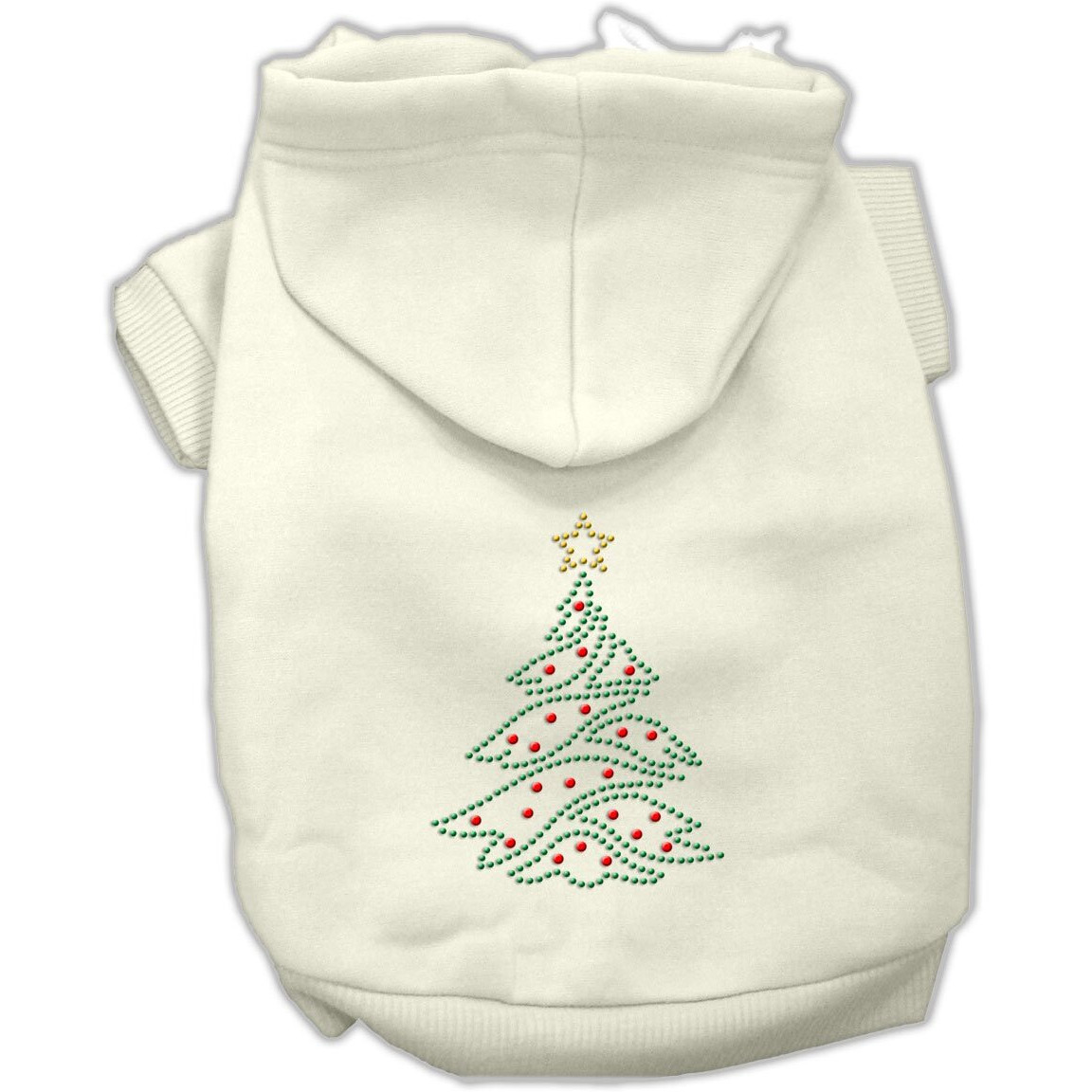 Christmas Pet, Dog & Cat Hoodie Rhinestone, &quotChristmas Tree" Cream 2XL (20-25 lbs.)