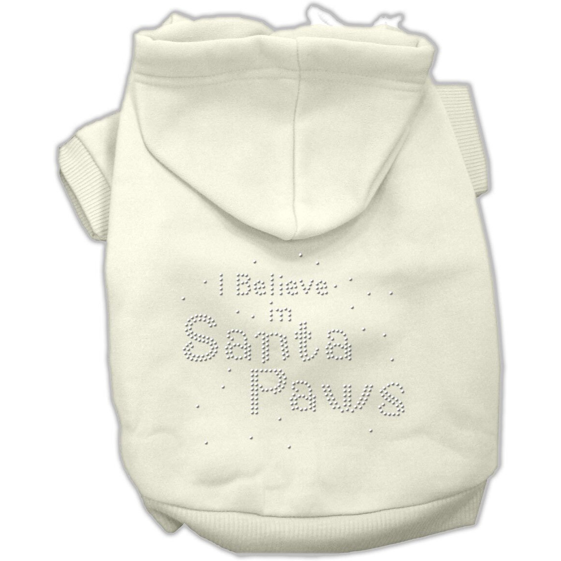 Christmas Pet Dog & Cat Hoodie Rhinestone, &quotI Believe In Santa Paws" Cream 2XL (20-25 lbs.)