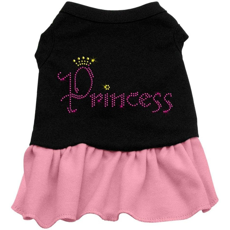 Pet Dog & Cat Dress Rhinestone, &quotPrincess" Black W/Light Pink 3XL (25-35 lbs.)