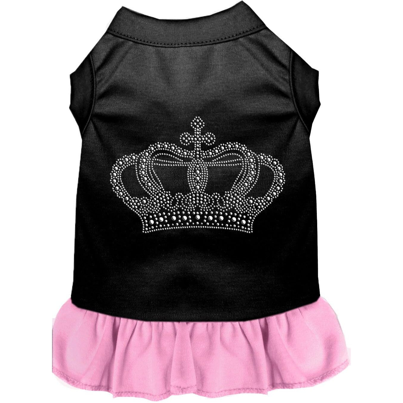 Pet Dog & Cat Dress Rhinestone, &quotCrown" Black W/Light Pink 3XL (25-35 lbs.)