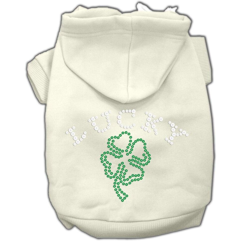 Pet, Dog & Cat Hoodie Rhinestone, &quotFour Leaf Clover Outline" Cream 2XL (20-25 lbs.)