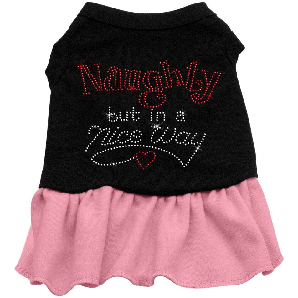 Christmas Pet Dog & Cat Dress Rhinestone, &quotNaughty But In A Nice Way" Black W/Light Pink 3XL (25-35 lbs.)