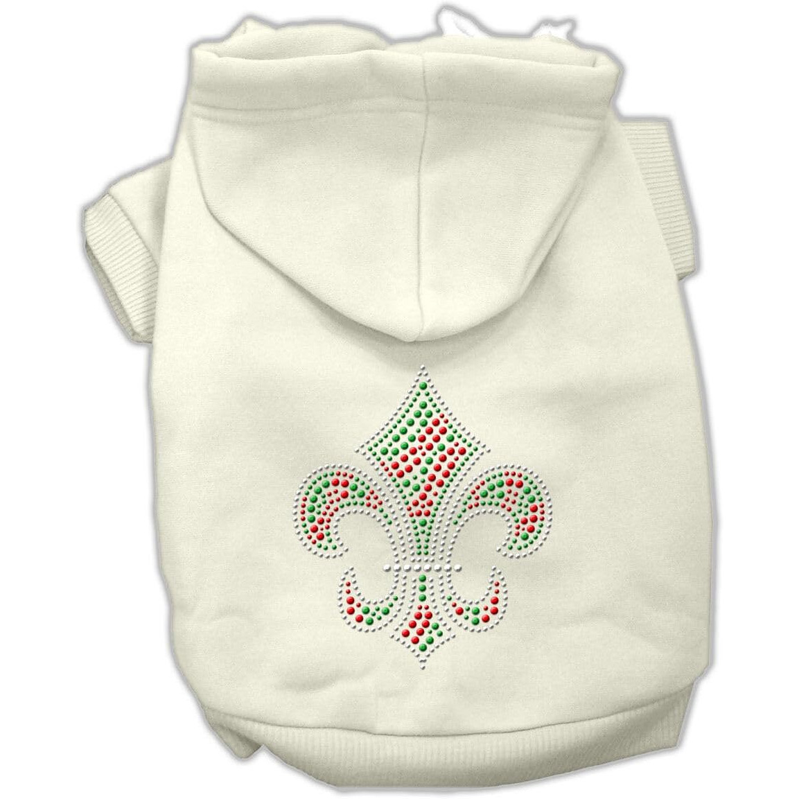 Christmas Pet Dog & Cat Hoodie Rhinestone, &quotHoliday Fleur De Lis" Cream 2XL (20-25 lbs.)
