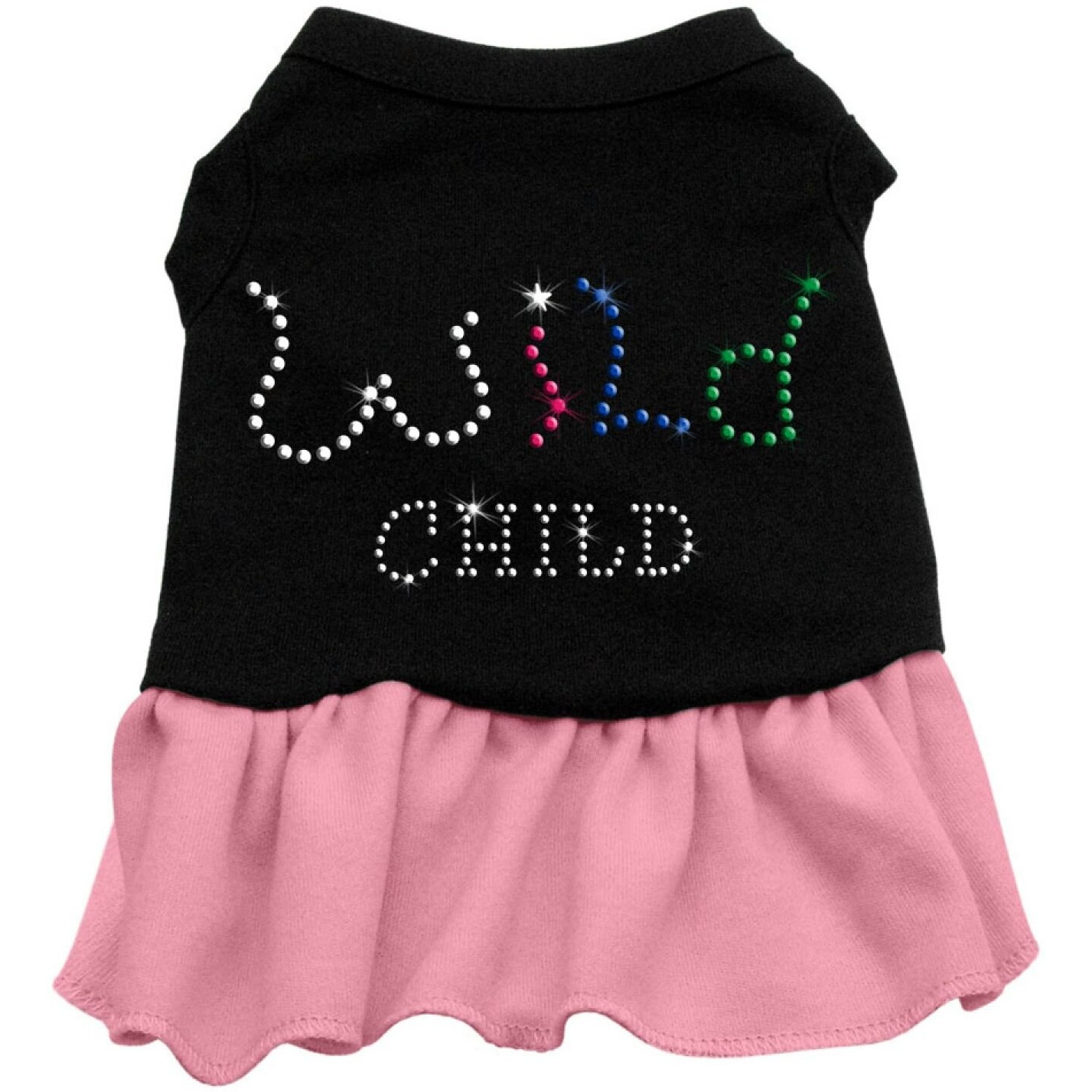 Pet Dog & Cat Dress Rhinestone, &quotWild Child" Black W/Light Pink 3XL (25-35 lbs.)