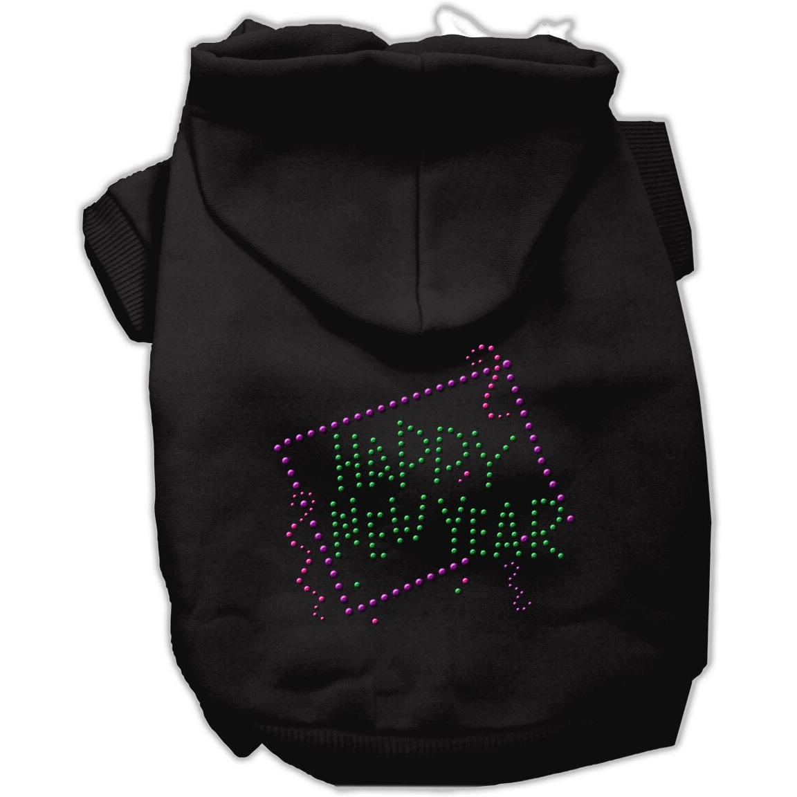Pet, Dog & Cat Hoodie Rhinestone, &quotHappy New Year" Black 2XL (20-25 lbs.)