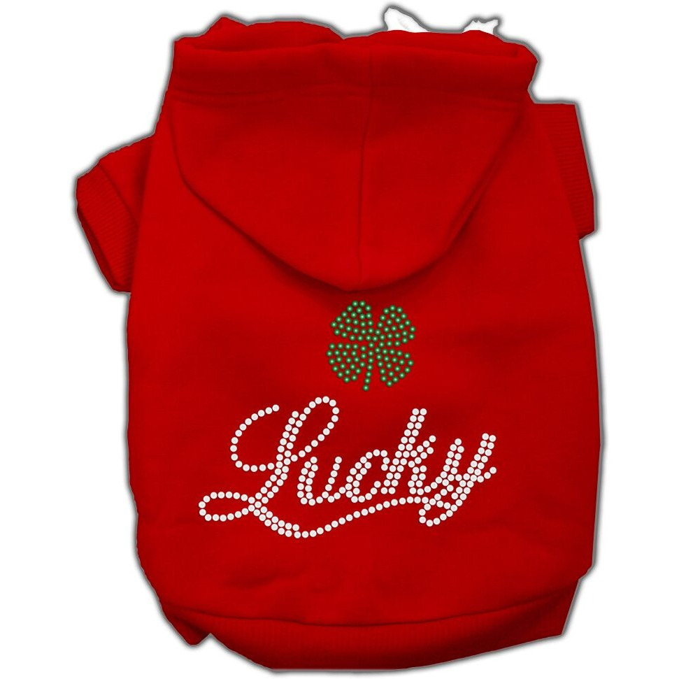Pet, Dog & Cat Hoodie Rhinestone, &quotLucky" Red XL (14-20 lbs.)
