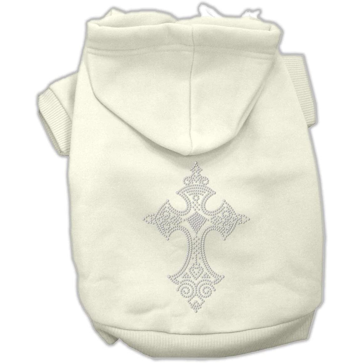Pet, Dog & Cat Hoodie Rhinestone, &quotCross" Cream 2XL (20-25 lbs.)