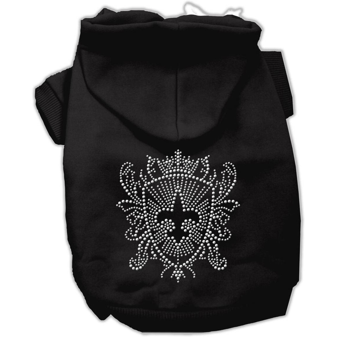 Pet Dog & Cat Hoodie Rhinestone, &quotFleur De Lis Shield" Black 2XL (20-25 lbs.)
